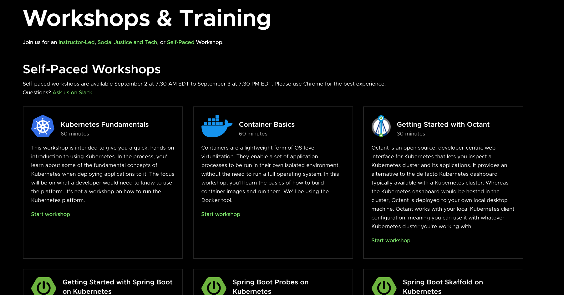 SpringOne 2020 Workshops and Training