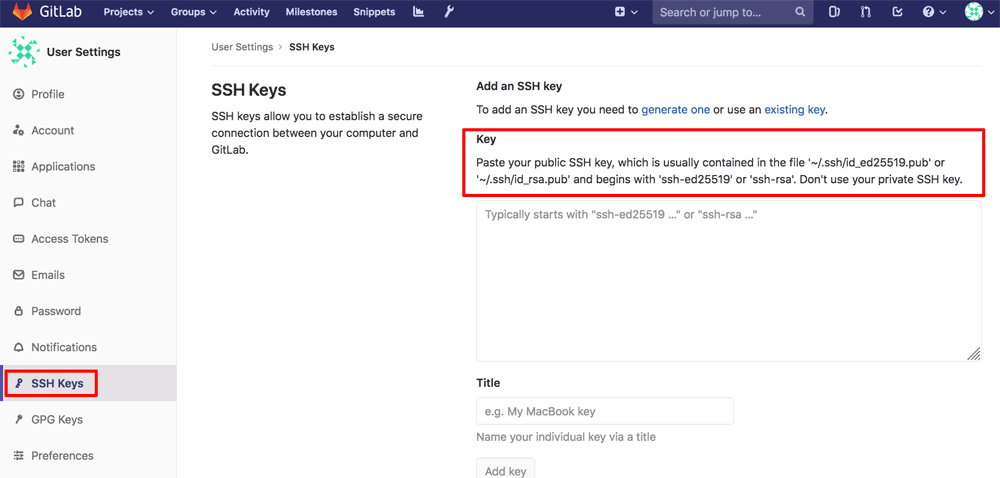 GitLab key addition