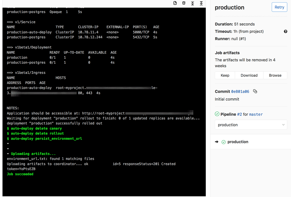 GitLab pipeline deployment output