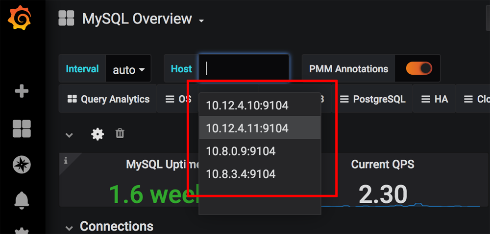 MariaDB hosts in Grafana