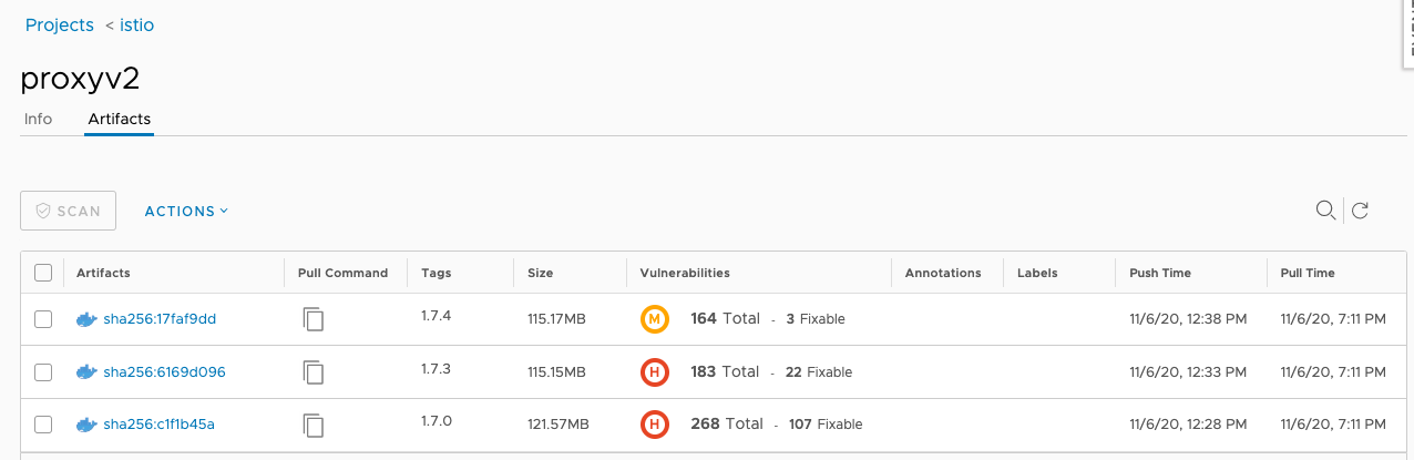 vulnerability scanner result by Trivy