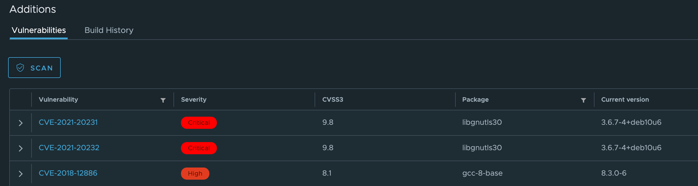 An automated scan in Harbor finding vulnerabilities in our container